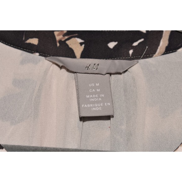 H&M‎ $35 Leaf Print Long Sleeve Tie Waist Dress Black Ivory Medium - Picture 4 of 4